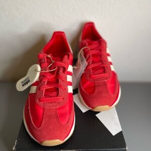 adidas Red Retro Runner with White Stripes and Gum Sole